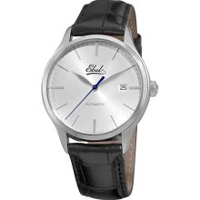 Ebel Mens Classic Silver Dial Black Leather Strap Watch
