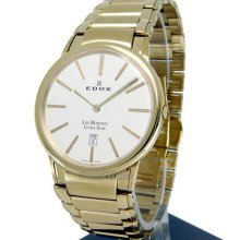 Edox Men 'les Bemonts' Ultra Slim Quartz Swiss Made Gold Layered 27030 37j Aid