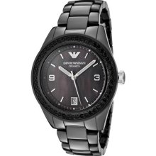 Emporio Armani Black Crystal Black Mother Of Pearl Dial Black Ceramic