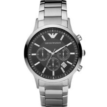 Emporio ArmaniÂ® Black Men's Stainless Steel Round Black Chronograph Dial Watch