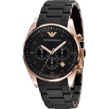 Emporio Armani Chronograph Rose Gold Bezel Mens Watch