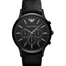 Emporio Armani 'Classic' Large Round Chronograph Watch Black