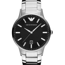 Emporio Armani 'Classic' Round Bracelet Watch Silver/ Black
