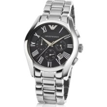 Emporio Armani Designer Men's Watches, Men's Black Dial Stainless Steel Chrono Watch