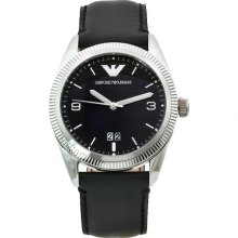 Emporio Armani Men's Ar5893 Black Leather Quartz Watch With Black Dial