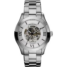 Emporio Armani Men's Meccanico AR4647 Silver Stainless-Steel Automatic Watch with Silver Dial