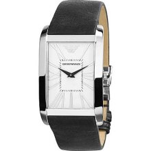 Emporio Armani Slim Men's Quartz Watch With White Dial Analogue Display And Black Leather Strap Ar2030