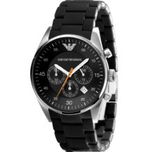 Emporio Armani Watch, Mens Chronograph Black Silicone and Stainless St