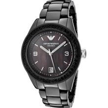 Emporio Armani Watches Black Crystal Black Mother Of Pearl Dial Black