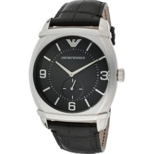 Emporio Armani Watches Men's Black Dial Black Genuine Leather Black Ge