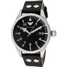 Emporio Armani Watches Men's Black Dial Black Genuine Leather Black G