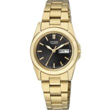 EQ0562-54E - Citizen Quartz Elegant Day Date Stainless Steel Gold Tone Ladies Watch