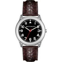 Europa Men`s Budget Silver-tone Watch With Brown Buffalo Band - Black Dial