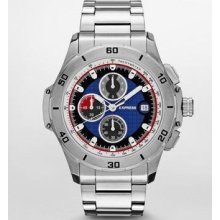 Express Mens Stainless Steel Chronograph Bracelet Watch Silver Retail $198