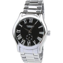 Fashion Men's Black Dial Band Silver Wrist Watch