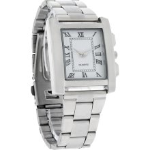 Fashion Quartz Mens Rectangular 38mm Roman # White Dial Silver Bracelet Watch