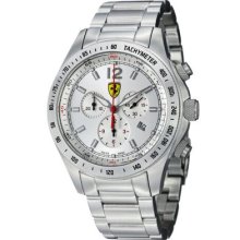 Ferrari Men s Scuderia Swiss Made Quartz Chronograph Black Leather Strap Watch SILVER