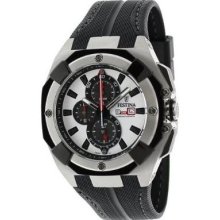 Festina Mens Chronograph Stainless Watch - Black Leather Strap - White Dial - F16350-A