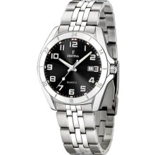 Festina Mens Classic Stainless Watch - Silver Bracelet - Black Dial - F16278-6