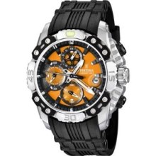 Festina Mens Tour de France Stainless Watch - Black Rubber Strap - Orange Dial - F16543-7