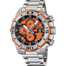 Festina Mens Tour De France Stainless Watch - Silver Bracelet - Orange Dial - F16599-6
