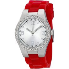 FMD Silver Dial Red Rubber Strap Ladies Watch ZRT8037