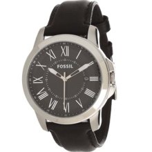 Fossil Black Leather Stainless Steel Case With Date Men's Watch Fs4745