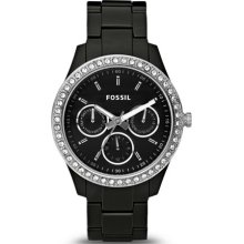 Fossil Es2157 Ladies Stone Set Bezel Multi Dial Black Acrylic Watch