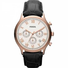 Fossil FS4744 Stainless Steel Rose Gold Tone Case Leather Strap White