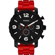 Fossil 'Gage' Chronograph Silicone Strap Watch, 50mm Red/ Black