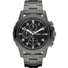Fossil Mens Dean Chronograph Stainless Watch - Gunmetal Bracelet - Black Dial - FS4721