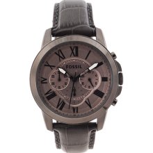 Fossil Men's 'grant' Grey Leather Strap Chronograph Watch