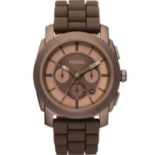 Fossil Mens Machine Chronograph Stainless Watch - Brown Rubber Strap - Brown Dial - FS4702