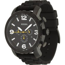 Fossil Men's Nate JR1425 Black Silicone Quartz Watch with Black Dial