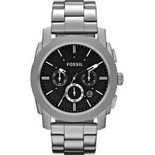 Fossil Men's Stainless Steel Case and Bracelet Chronograph Black Tone Dial Date Display FS4776