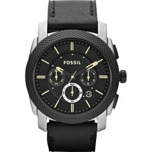 Fossil Men's Stainless Steel Case Leather Strap Black Dial Chronograph FS4731