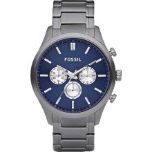 Fossil Mens Walter Chronograph Stainless Watch - Gunmetal Bracelet - Blue Dial - FS4631