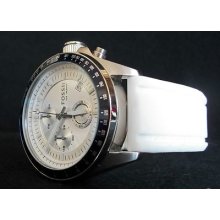 Fossil Men's White Resin Quartz Watch With Silver Dial Ch2646