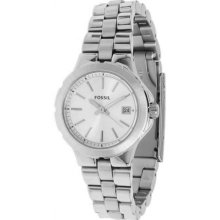 FOSSIL New Ladies Analog Stainless Steel Round Watch Silver-Tone Bracelet Quartz