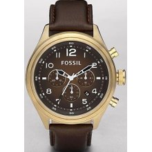 Fossil Vintaged Bronze Chronograph Leather Mens Watch De5002