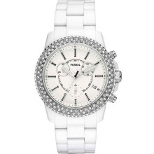 Fossil Watch CH2671 Stella Chronograph White Large Dial, Date, Rhine