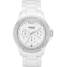 Fossil White Ceramic White Glitz Analog Dial Multifunction Womens