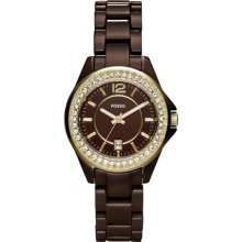 Fossil Womens CE1055 Riley Mini Glitz Chocolate Ceramic Watch