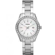 Fossil Womens Stella Mini Crystal Stainless Watch - Silver Bracelet - White Dial - ES2998