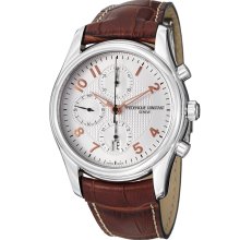 Frederique Constant Men's 'Run About' Silver Dial Brown Strap Watch