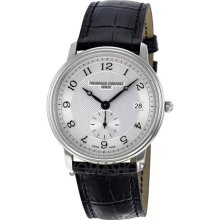 Frederique Constant Slim Line Silver GuillochÃ© Black Leather Mens