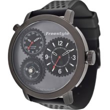 Freestyle Mens Passage Dual Time Stainless Watch - Black Rubber Strap - Gray Dial - 101164