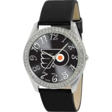 Game Time Watch, Womens Philadelphia Flyers Black Leather Strap 40mm N