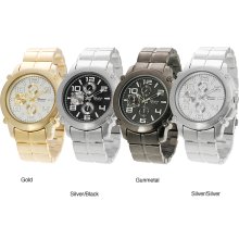 Geneva Platinum Brushed-finish Quartz Link Watch (Push-button Clasp) (Gold)