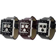 Geneva Platinum Men's Leather Strap Watch (Black with Black Face)